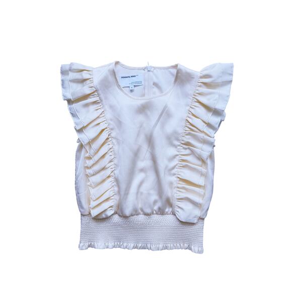 Designers Remix Girls Ruffled Smocked Blouse Cream Kids 12 Victorian Coquette - Picture 2 of 5